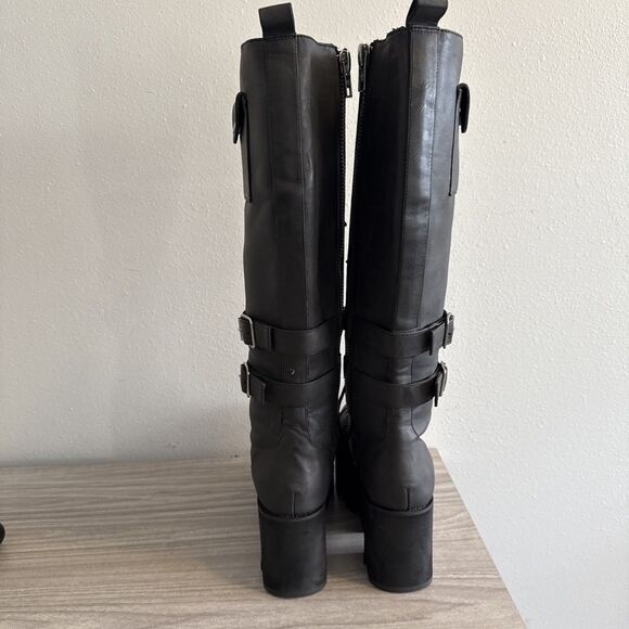 Current Mood Black Leather Tall Combat Platform Boots Lace-Up Zip Womens Size 7 - Picture 6 of 11